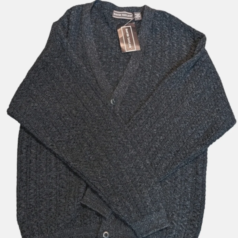 NWT...David Taylor Charcoal Gray Cable Knit Cardigan Sweater...Size Medium